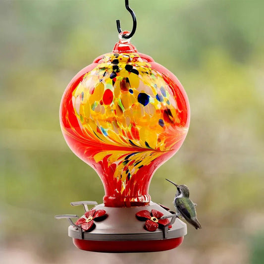 Sherum Hand Blown Glass Hummingbird Feeder - 32 Ounces