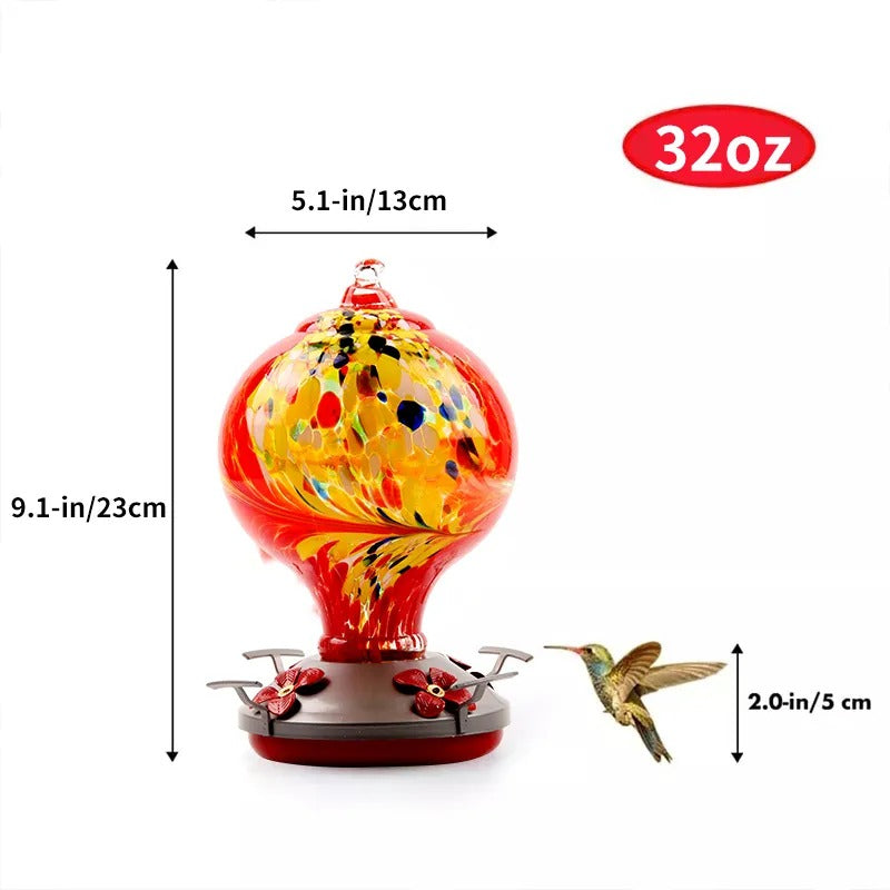 Sherum Hand Blown Glass Hummingbird Feeder - 32 Ounces