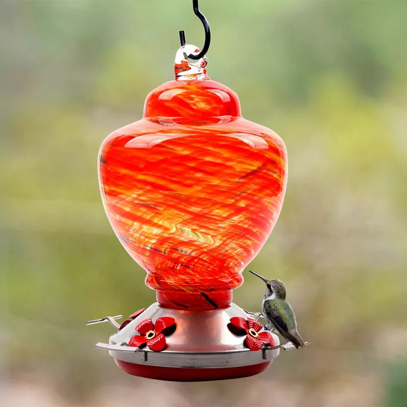 Sherum Hand Blown Glass Hummingbird Feeder - 38 Ounces