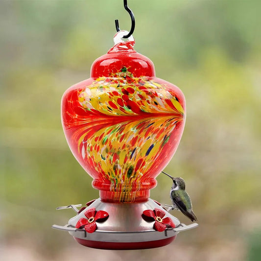 Sherum Hand Blown Glass Hummingbird Feeder - 38 Ounces