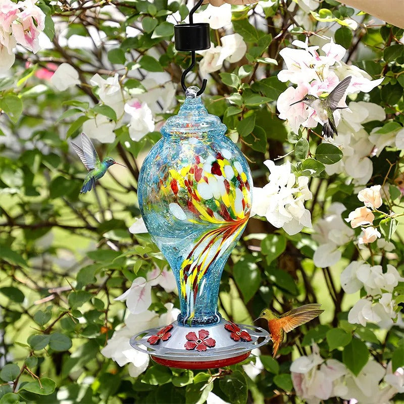 Sherum Hand Blown Glass Hummingbird Feeder - 25 Ounces