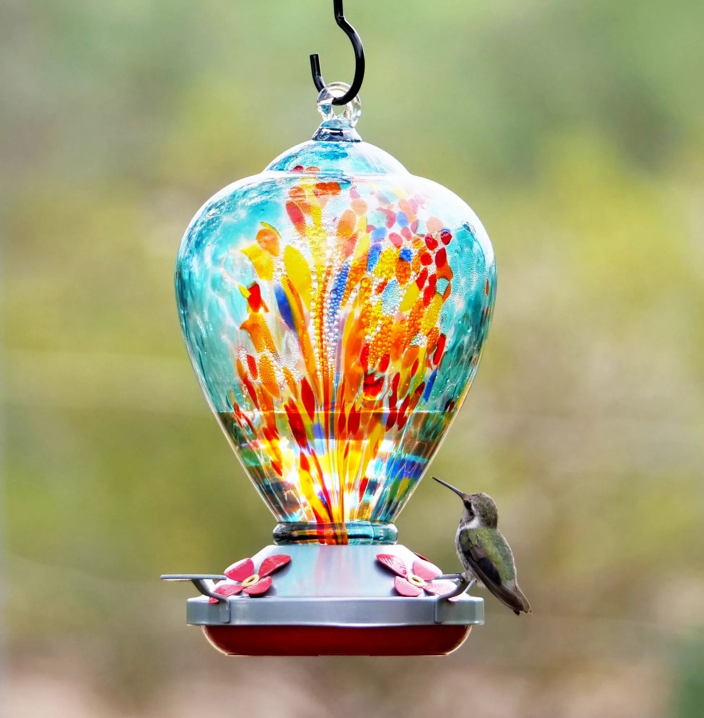 Sherum Hand Blown Glass Hummingbird Feeder - 34 Ounces