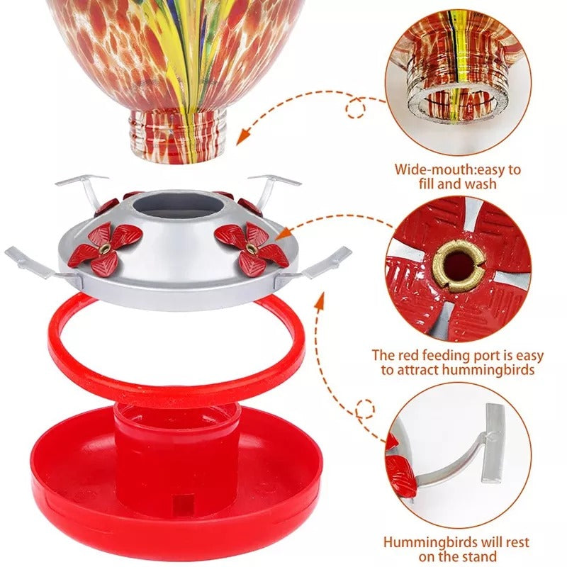 Sherum Hummingbird Feeder Hand Blown Glass - 25 Ounces