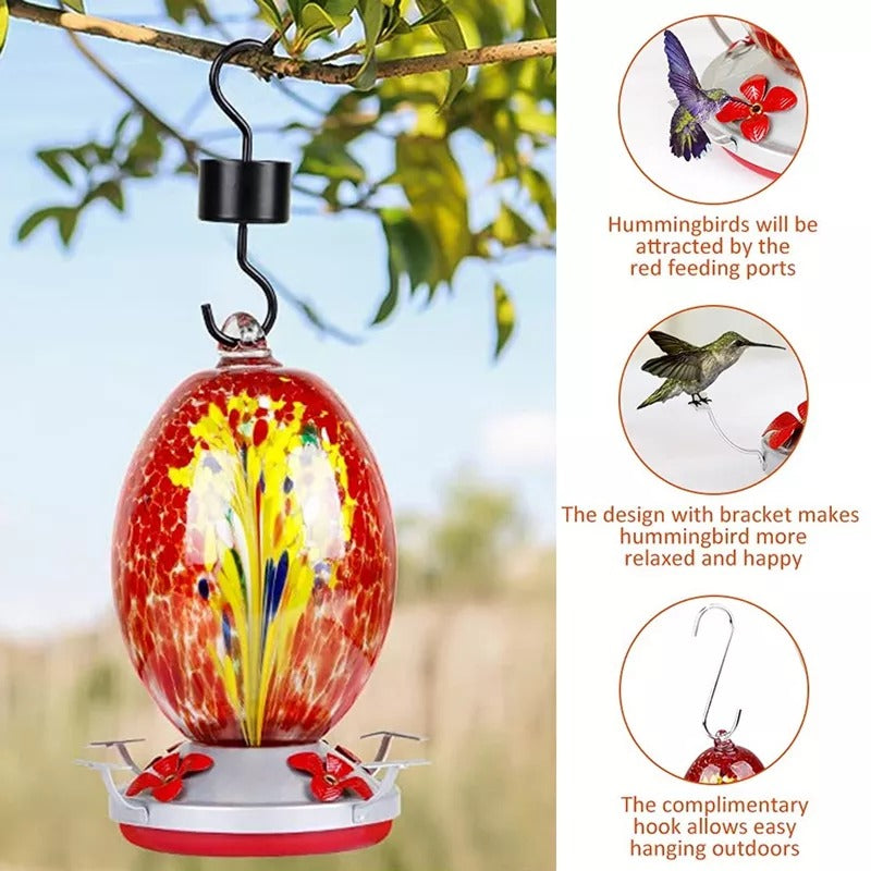 Sherum Hummingbird Feeder Hand Blown Glass - 25 Ounces